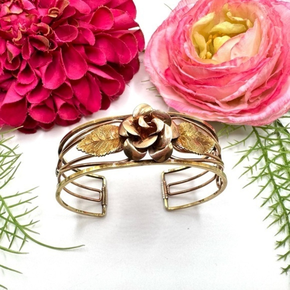 VINTAGE⚜️14K KREMENTZ OVERLAY Ornate Cuff Floral Bracelet
